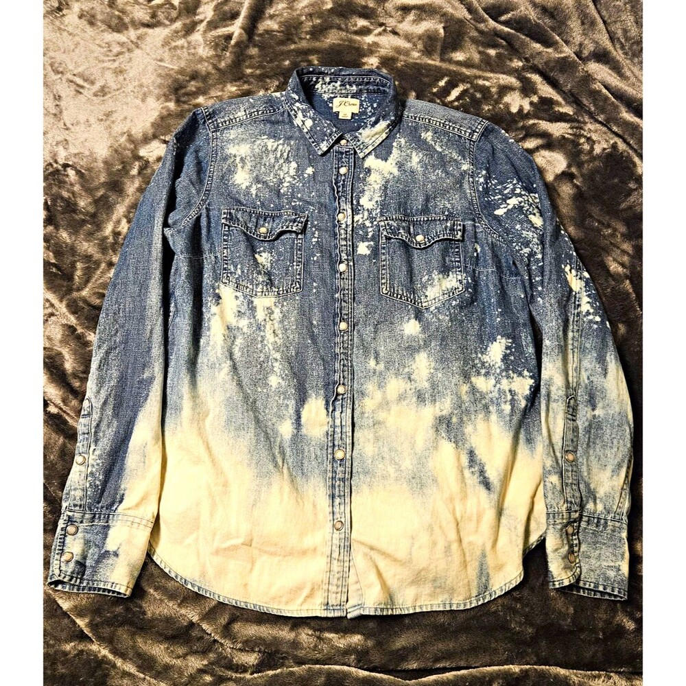 J.Crew Women's 12 Denim Button-Up Shirt Bleach Wash Blue/White Collared LS